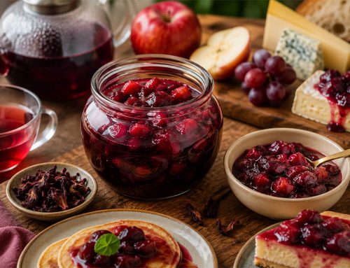 Compota de frutas com infusão de hibisco: receita versátil para sobremesa e acompanhamento